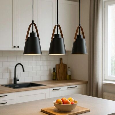 ARUM LIGHTING Lampada a sospensione in pelle e metallo nero - Illuminazione interna ARUM LIGHTING Lampada a sospensione in pelle e metallo nero - Illuminazione interna