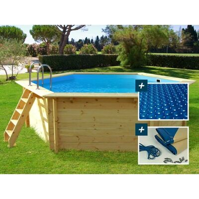 Habitat Et Jardin - Piscina in Legno 'Hawai' - 4,10 x 1,20 m + Copertura con Bolle 180 + Copertura Invernale 280g/m² Habitat Et Jardin - Piscina in Legno 'Hawai' - 4,10 x 1,20 m + Copertura con Bolle 180 + Copertura Invernale 280g/m²