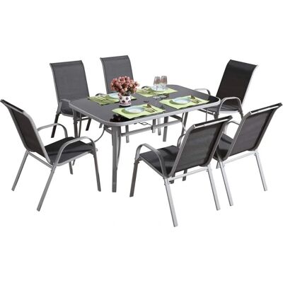 Habitat et Jardin Puutarhan ruokailusetti - Tummanharmaa - 6 istuinta - Ulkotuotteet Habitat et Jardin Puutarhan ruokailusetti - Tummanharmaa - 6 istuinta - Ulkotuotteet