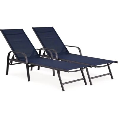 Habitat et Jardin Set aus 2 Metall-Liegestühlen - Blau Nacht Grau - Gartenmöbel Habitat et Jardin Set aus 2 Metall-Liegestühlen - Blau Nacht Grau - Gartenmöbel