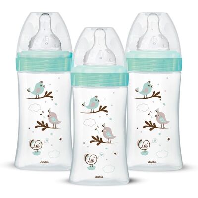 Zestaw 3 butelek dla niemowląt Dodie - 270ml - Anti-kolik - Niebieski ptak Zestaw 3 butelek dla niemowląt Dodie - 270ml - Anti-kolik - Niebieski ptak