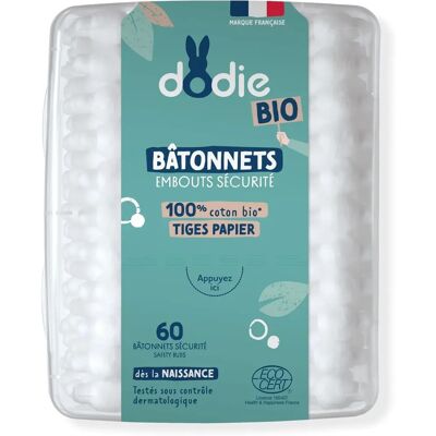 DODIE Bio-Wattestäbchen - Sicherheit, 60 Stück - Baby Ohren & Nase DODIE Bio-Wattestäbchen - Sicherheit, 60 Stück - Baby Ohren & Nase