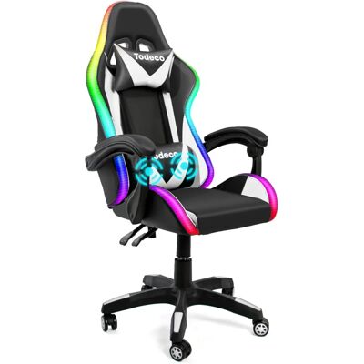 TODECO Gaming Ergonomischer Stuhl mit LED-Lichtern - Weiß - Gaming Stuhl TODECO Gaming Ergonomischer Stuhl mit LED-Lichtern - Weiß - Gaming Stuhl