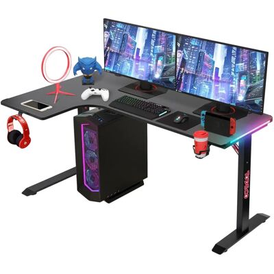 Bureau Gaming en Forme de L Todeco - RGB, Surface en Fibre de Carbone, Porte-gobelet & Casque - Publicité Bureau Gaming en Forme de L Todeco - RGB, Surface en Fibre de Carbone, Porte-gobelet & Casque - Publicité