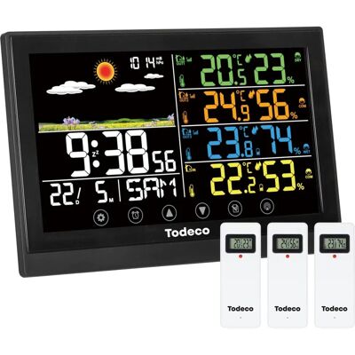 Station Météo Sans Fil Todeco - Horloge Numérique, 3 Capteurs, Baromètre - Publicité Station Météo Sans Fil Todeco - Horloge Numérique, 3 Capteurs, Baromètre - Publicité