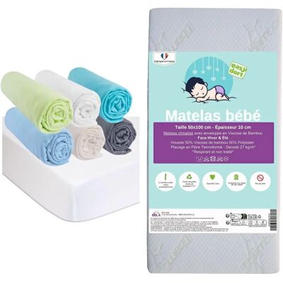 Easy Dort - Matelas 50x100 OCÉAN - 6 Draps housse coton - 2 Alèses coton - Kit linge bébé - Publicité Easy Dort - Matelas 50x100 OCÉAN - 6 Draps housse coton - 2 Alèses coton - Kit linge bébé - Publicité