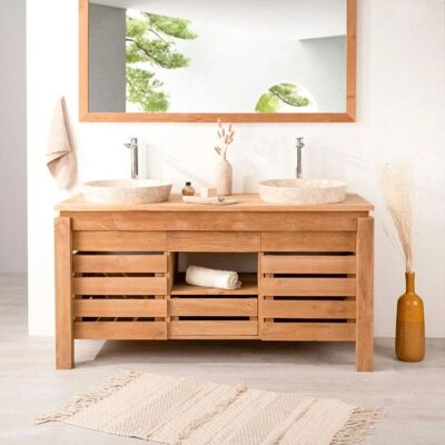 Meuble de salle de bain en teck WANDA COLLECTION - Double lavabo 145cm - Publicité Meuble de salle de bain en teck WANDA COLLECTION - Double lavabo 145cm - Publicité