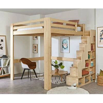 Maverick - Lit mezzanine enfant - 200x200 cm - bois naturel - Bed - Publicité Maverick - Lit mezzanine enfant - 200x200 cm - bois naturel - Bed - Publicité