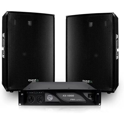 Pack sonorisation Ibiza Sound - 2 enceintes passives 12" + amplificateur 1000W Pack sonorisation Ibiza Sound - 2 enceintes passives 12" + amplificateur 1000W