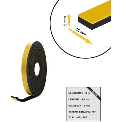 DIVERS - EPDM 15x5 10m - Nero - 5mm - Schiuma adesiva DIVERS - EPDM 15x5 10m - Nero - 5mm - Schiuma adesiva