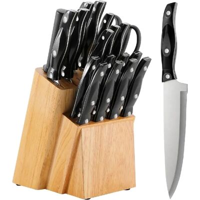 Vendos85 - 19pc Kit - Inox - Bois - Knife Set - Publicité Vendos85 - 19pc Kit - Inox - Bois - Knife Set - Publicité