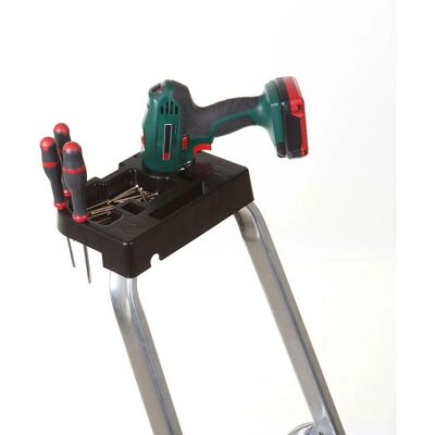 Étagère à outils Hailo pour escabeau - Plusieurs compartiments, 10kg max - Publicité Étagère à outils Hailo pour escabeau - Plusieurs compartiments, 10kg max - Publicité