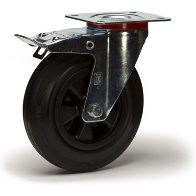Roues-et-Roulettes.com Roue pivotante en caoutchouc avec frein - 200mm - 205 Kg Roues-et-Roulettes.com Roue pivotante en caoutchouc avec frein - 200mm - 205 Kg