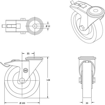 Roues-et-Roulettes.com - Roulette pivotante Ø100 frein BLEU-SOFT - 120 Kg - Caster Wheel Roues-et-Roulettes.com - Roulette pivotante Ø100 frein BLEU-SOFT - 120 Kg - Caster Wheel