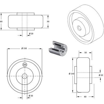 Roues-et-Roulettes.com - Roue polyamide blanc 150x50 bore20 - Ø20x60 - Wheel Roues-et-Roulettes.com - Roue polyamide blanc 150x50 bore20 - Ø20x60 - Wheel
