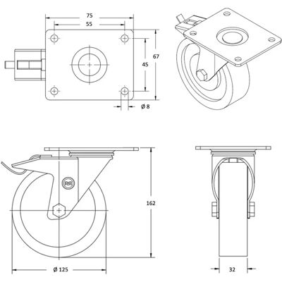 Roues-et-Roulettes.com - 125 mm brake - caster wheel Roues-et-Roulettes.com - 125 mm brake - caster wheel
