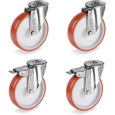 Roues-et-Roulettes.com Ensemble de Roues - Roulettes pivotantes en acier inoxydable - 100mm - 510kg Roues-et-Roulettes.com Ensemble de Roues - Roulettes pivotantes en acier inoxydable - 100mm - 510kg