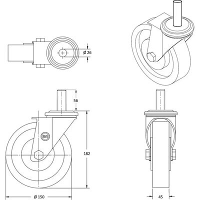 Roues-et-Roulettes.com - Roulette pivotante 150 - Wheel Roues-et-Roulettes.com - Roulette pivotante 150 - Wheel