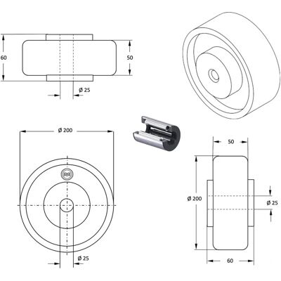 Roues-et-Roulettes.com - Roue polyamide blanc 200x50 - alésage 25 - roulement à rouleaux - Wheel Roues-et-Roulettes.com - Roue polyamide blanc 200x50 - alésage 25 - roulement à rouleaux - Wheel