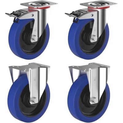 Ensemble de roues EASYROLL bleu 100mm pivotantes et fixes Ensemble de roues EASYROLL bleu 100mm pivotantes et fixes