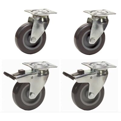 Roues-et-Roulettes.com Jeu de roues en caoutchouc gris - 75 mm - Charge légère - Publicité Roues-et-Roulettes.com Jeu de roues en caoutchouc gris - 75 mm - Charge légère - Publicité