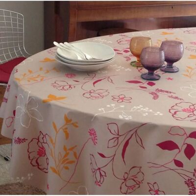 Fleur de Soleil - Camélia orange - Rond 160cm - Nappe - Publicité Fleur de Soleil - Camélia orange - Rond 160cm - Nappe - Publicité