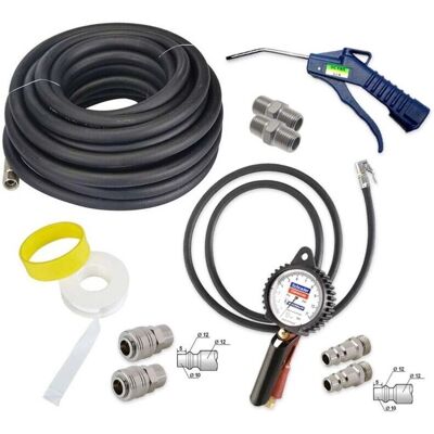 Kit Pompe à Air Schrader Eurodainu - Gonfleur Professionnel avec Tuyau et Raccords - Publicité Kit Pompe à Air Schrader Eurodainu - Gonfleur Professionnel avec Tuyau et Raccords - Publicité
