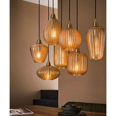 Unknown - Suspension 7 lampes verre ambré marron - Pendant lamp - Publicité Unknown - Suspension 7 lampes verre ambré marron - Pendant lamp - Publicité