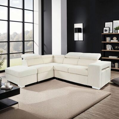 SVEN - Canapé d'angle à gauche convertible 7 places velours beige - Sofa - Publicité SVEN - Canapé d'angle à gauche convertible 7 places velours beige - Sofa - Publicité