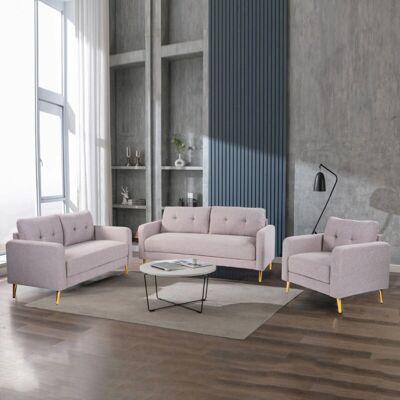 GLIMAR - Ensemble 2 canapés + fauteuil - Gris clair - Microfibre - Furniture set - Publicité GLIMAR - Ensemble 2 canapés + fauteuil - Gris clair - Microfibre - Furniture set - Publicité