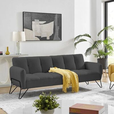 VINTEX - Banquette 3 places clic-clac en microfibre anthracite - Microfibre anthracite - ressort nozag - canapé lit - Publicité VINTEX - Banquette 3 places clic-clac en microfibre anthracite - Microfibre anthracite - ressort nozag - canapé lit - Publicité