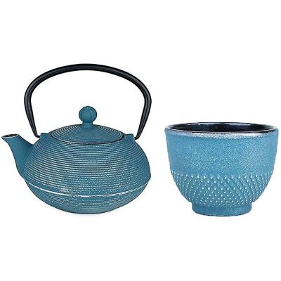 Aromandise Théière en Fonte Bleue Asagao - 0,9L + Tasse - Publicité Aromandise Théière en Fonte Bleue Asagao - 0,9L + Tasse - Publicité