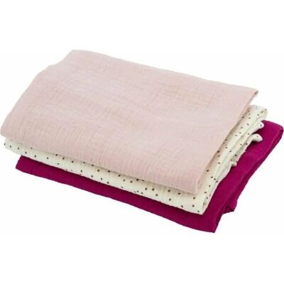 Ensemble de 3 langes en gaze de coton - Rose grenadine - 60x60cm - DOMIVA - Publicité Ensemble de 3 langes en gaze de coton - Rose grenadine - 60x60cm - DOMIVA - Publicité
