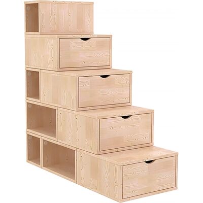 ABC MEUBLES - Escalier cube de rangement hauteur 125 cm - Vernis naturel - Publicité ABC MEUBLES - Escalier cube de rangement hauteur 125 cm - Vernis naturel - Publicité