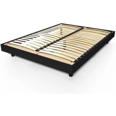 ABC MEUBLES Französisches Doppelbett aus Holzlatten - Schwarz ABC MEUBLES Französisches Doppelbett aus Holzlatten - Schwarz