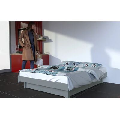 ABC MEUBLES Lit plateforme en bois 140x190 - Gris - Lit - Publicité ABC MEUBLES Lit plateforme en bois 140x190 - Gris - Lit - Publicité