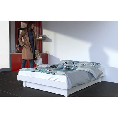 ABC MEUBLES Bett 160x200 - Massiv Kiefer - Weiß - Plattform ABC MEUBLES Bett 160x200 - Massiv Kiefer - Weiß - Plattform