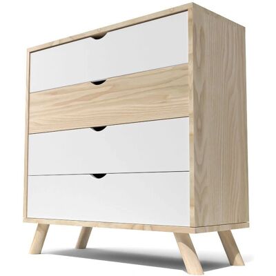 ABC MEUBLES Commode Scandinave Viking - Bois naturel et blanc - Publicité ABC MEUBLES Commode Scandinave Viking - Bois naturel et blanc - Publicité