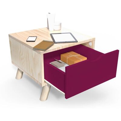 ABC MEUBLES Table de chevet Scandinave - Vernis Naturel/Prune - Style Scandinave - Publicité ABC MEUBLES Table de chevet Scandinave - Vernis Naturel/Prune - Style Scandinave - Publicité