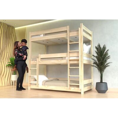 Letto a castello triplo ABC in Pino Massiccio - Risparmio di spazio, Made in France Letto a castello triplo ABC in Pino Massiccio - Risparmio di spazio, Made in France
