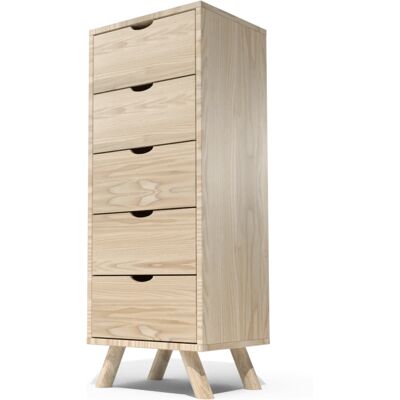 ABC MEUBLES Commode Scandinave en Pin 5 Tiroirs - Publicité ABC MEUBLES Commode Scandinave en Pin 5 Tiroirs - Publicité