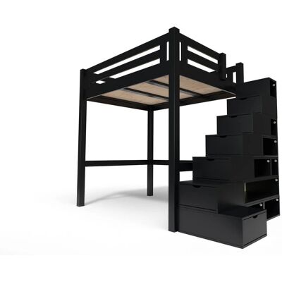 ABC MEUBLES Hochbett - Höhenverstellbar - Holz, 140x200, Schwarz ABC MEUBLES Hochbett - Höhenverstellbar - Holz, 140x200, Schwarz