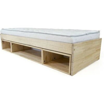 ABC MEUBLES Lit Maël 90x200 Nature - Avec Rangement - Durable & Écologique - Publicité ABC MEUBLES Lit Maël 90x200 Nature - Avec Rangement - Durable & Écologique - Publicité