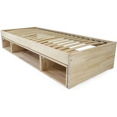 ABC MEUBLES Lit avec rangement Maël - 90x200 - Finition naturelle - Publicité ABC MEUBLES Lit avec rangement Maël - 90x200 - Finition naturelle - Publicité
