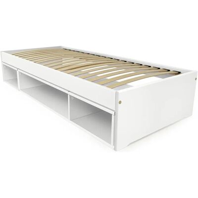 Lit avec rangement ABC MEUBLES en pin Landes - 90x200 - Blanc - Publicité Lit avec rangement ABC MEUBLES en pin Landes - 90x200 - Blanc - Publicité
