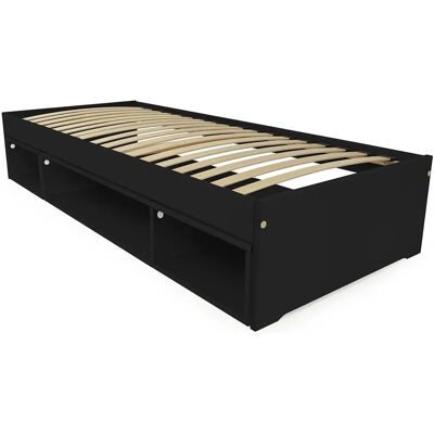 Lit Maël 90x200 avec rangement - Pin massif - Noir - Publicité Lit Maël 90x200 avec rangement - Pin massif - Noir - Publicité