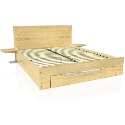 ABC MEUBLES Lit double en bois 160x200 - Pin naturel - Publicité ABC MEUBLES Lit double en bois 160x200 - Pin naturel - Publicité