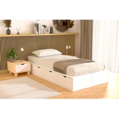 Letto 90x200 ABC MEUBLES con Spazio di Stoccaggio & Cassetti - Legno Moderno Letto 90x200 ABC MEUBLES con Spazio di Stoccaggio & Cassetti - Legno Moderno