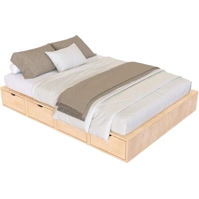 ABC MEUBLES Lit double avec tiroirs de rangement - Vernis Naturel - 140x200 - Publicité ABC MEUBLES Lit double avec tiroirs de rangement - Vernis Naturel - 140x200 - Publicité