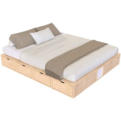 ABC MEUBLES Lit double avec rangement - Vernis Naturel - 160x200 - Publicité ABC MEUBLES Lit double avec rangement - Vernis Naturel - 160x200 - Publicité